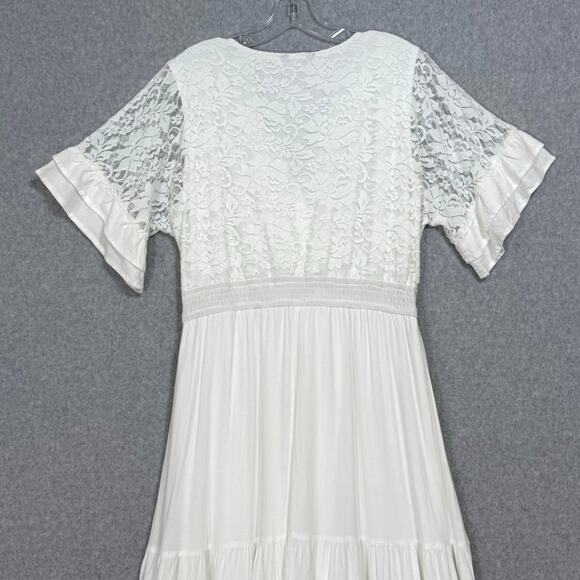 Simplee Lace Maxi Dress Size L SS V Neck Lined Destination Beach Wedding Bridal - Picture 12 of 16